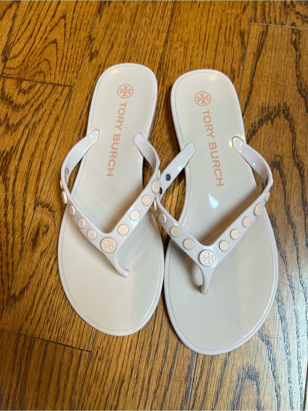 Tory Burch Pink-Accented White Jelly Stud Sandals
